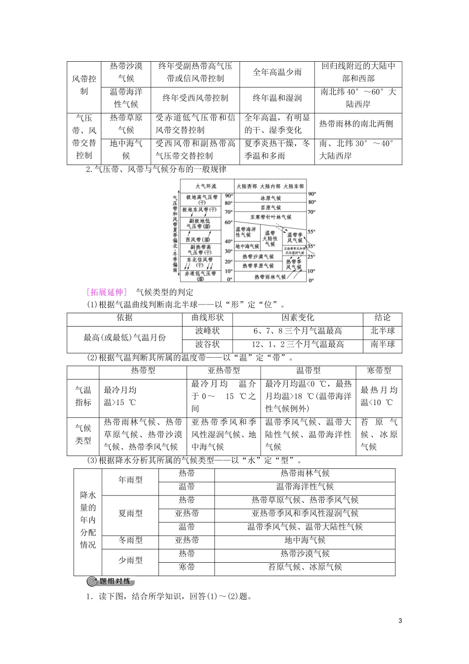 高中地理 第3章 大气的运动 第2节 气压带、风带与气候教案 湘教版选择性必修第一册-湘教版高中选择性必修第一册地理教案_第3页