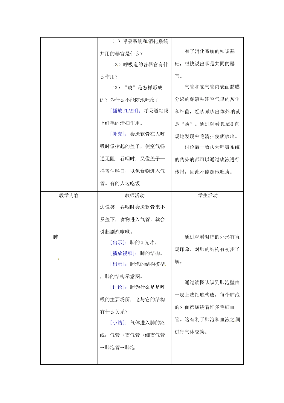 七年级生物下册 第10章第3节人体和外界环境的气体交换教案 苏教版_第3页