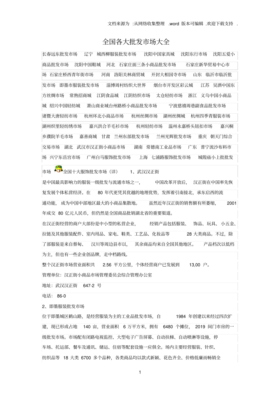 全国各大批发市场大全_第1页