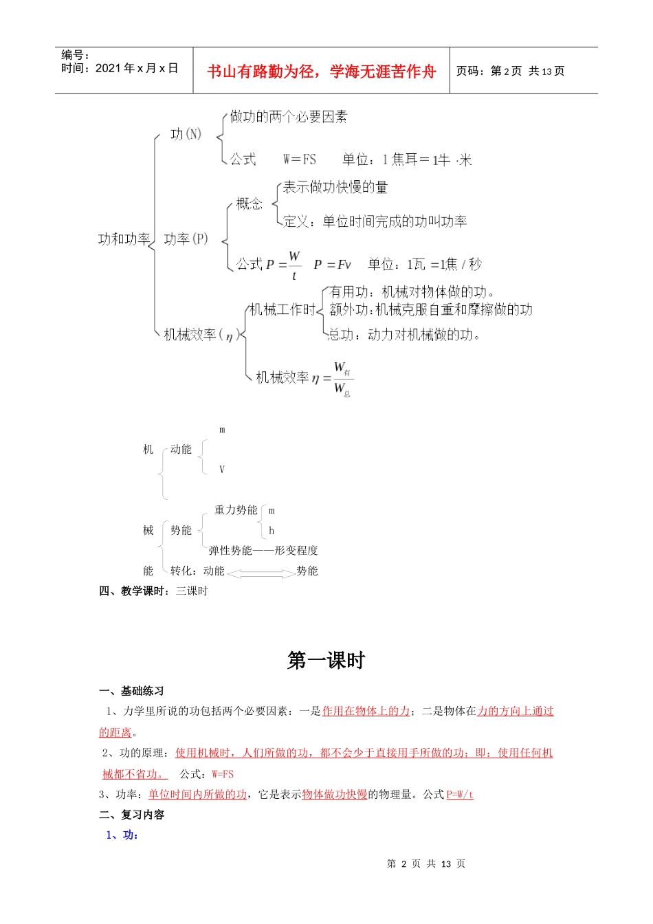 功和机械能 (附历年真题例题分析+随堂练习)人教版_第2页