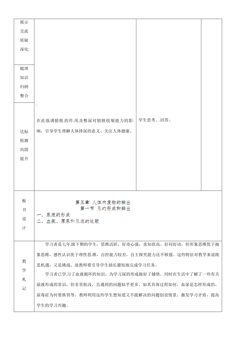 山东省临沂市蒙阴县第四中学七年级生物下册 4.5 人体内废物的排出教案2 （新版）新人教版_第2页