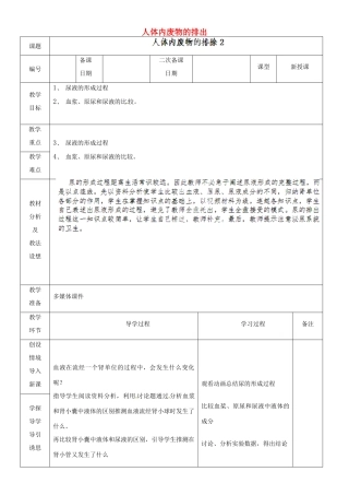 山东省临沂市蒙阴县第四中学七年级生物下册 4.5 人体内废物的排出教案2 （新版）新人教版