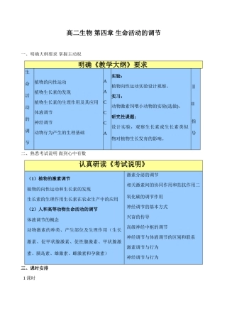 高二生物 第四章 生命活动的调节