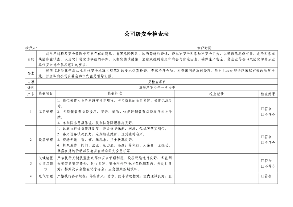 化工企业安全检查表(综合、专项、日常、节假日、季节)_第3页