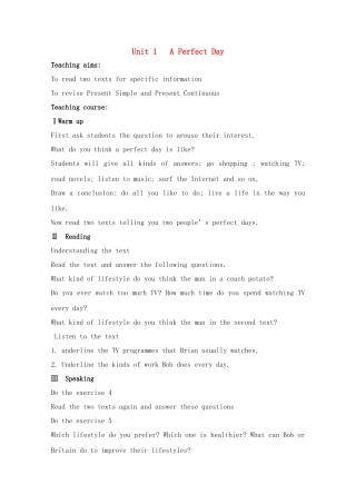 高中英语 unit1 lesson1 a perfect day 北师大版必修1
