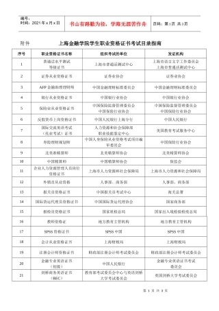 上海金融学院学生职业资格证书考试目录指南-上海金融学院普