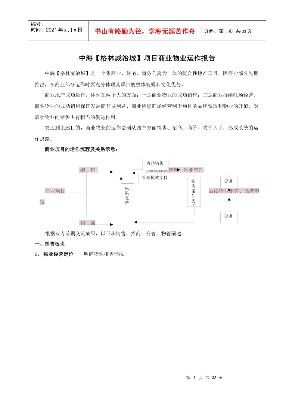 中海【格林威治城】项目商业物业运作报告_第1页