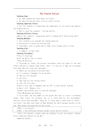 高一英语 Unit3《Going places第四课时》精品教案 旧人教版第一册