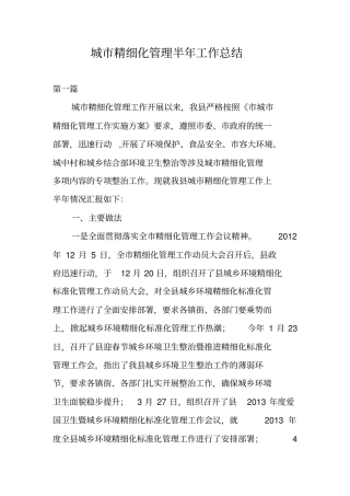 城市精细化管理半年工作总结