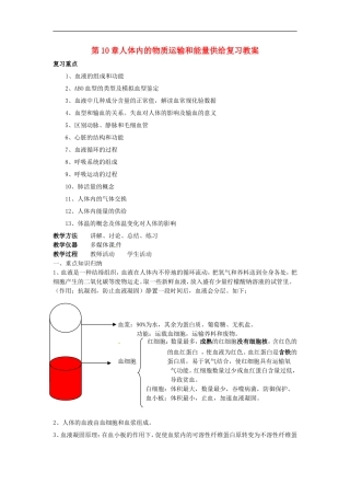 七年级生物下册第10章 人体内的物质运输和能量供给（教案）苏科版