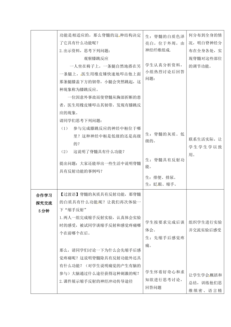 七年级生物下册 第3单元 第5章 第2节 神经调节的结构基础（第2课时）教案2 （新版）济南版_第3页