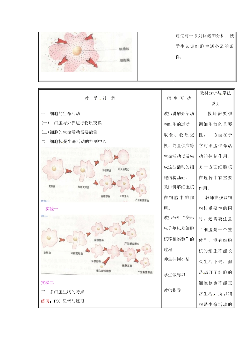 七年级生物上册 第二单元《生物体的结构》第3章 细胞是生命活动的单位 3.2 细胞是生命活动的单位（二）教案 （新版）北师大版_第2页