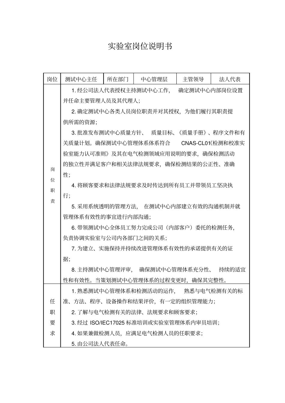 实验室岗位说明书_第1页