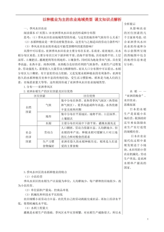 高中地理 3.2 以种植业为主的农业地域类型课文知识点解析 新人教版必修2