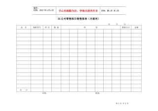 XX公司零售部日销售报表（内部用）