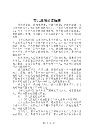 苦儿流浪记读后感 