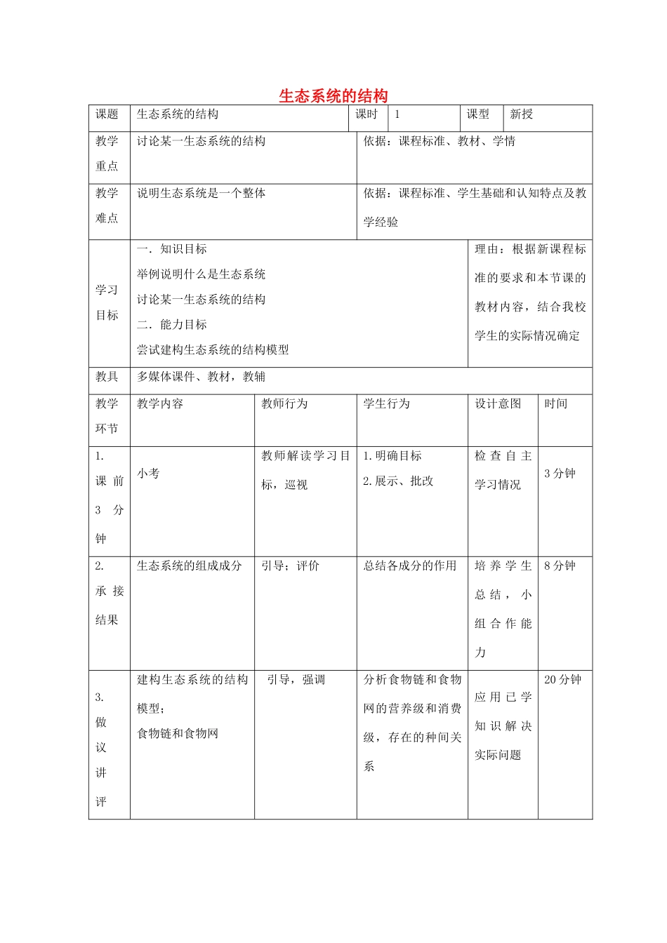 高中生物 第五章 生态系统及其稳定性 5.1 生态系统的结构（1）教案 新人教版必修3-新人教版高二必修3生物教案_第1页