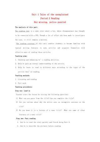 高中英语 Unit1 Tales of the unexplained Reading教案 牛津译林版必修2-牛津版高一必修2英语教案
