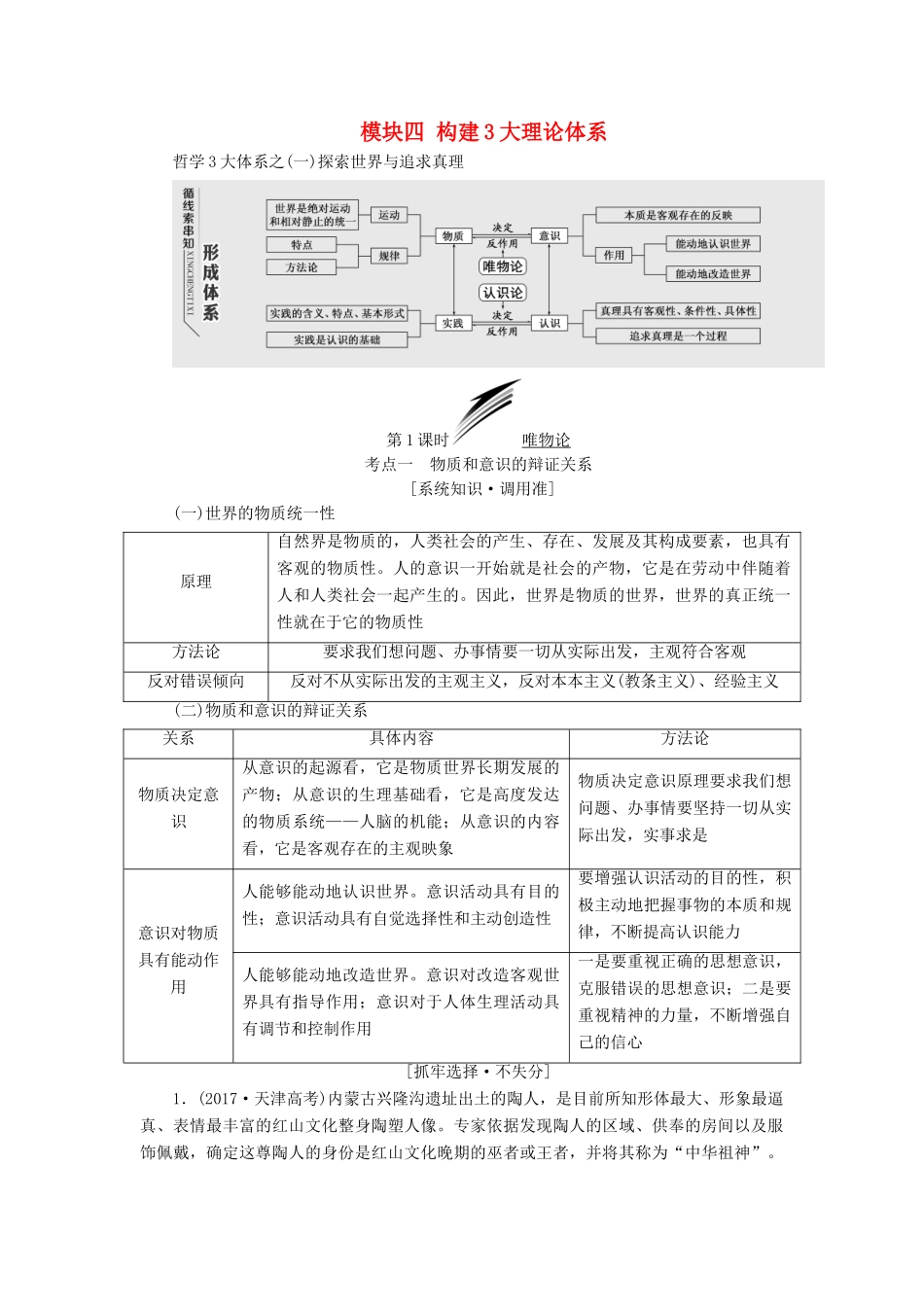 高考政治二轮复习（A版）模块四 构建3大理论体系教师用书-人教版高三全册政治教案_第1页