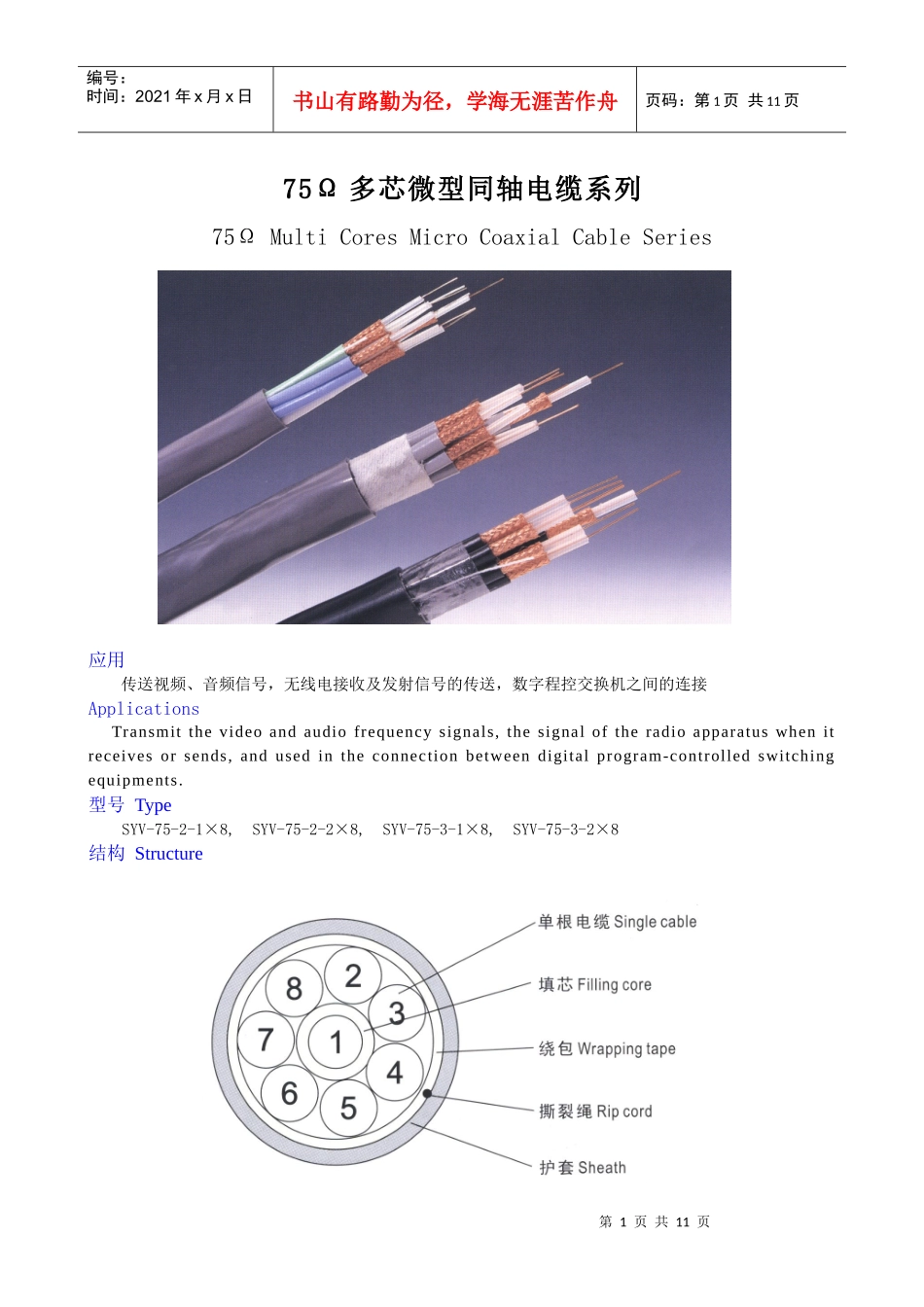75Ω多芯微型同轴电缆系列_第1页