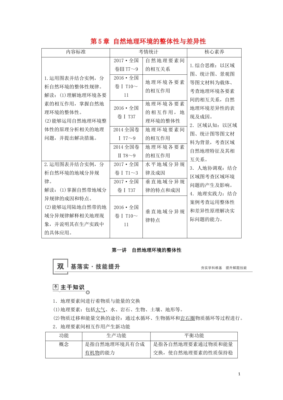 （山东专用）高考地理一轮总复习 第5章 自然地理环境的整体性与差异性 第一讲 自然地理环境的整体性教案（含解析）鲁教版-鲁教版高三全册地理教案_第1页