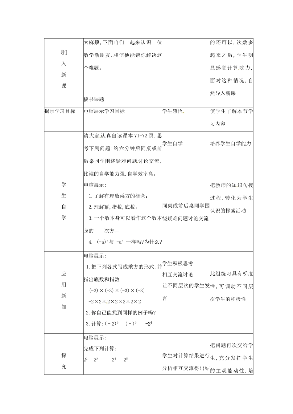 七年级数学上册 2.10有理数的乘方教案 冀教版_第2页