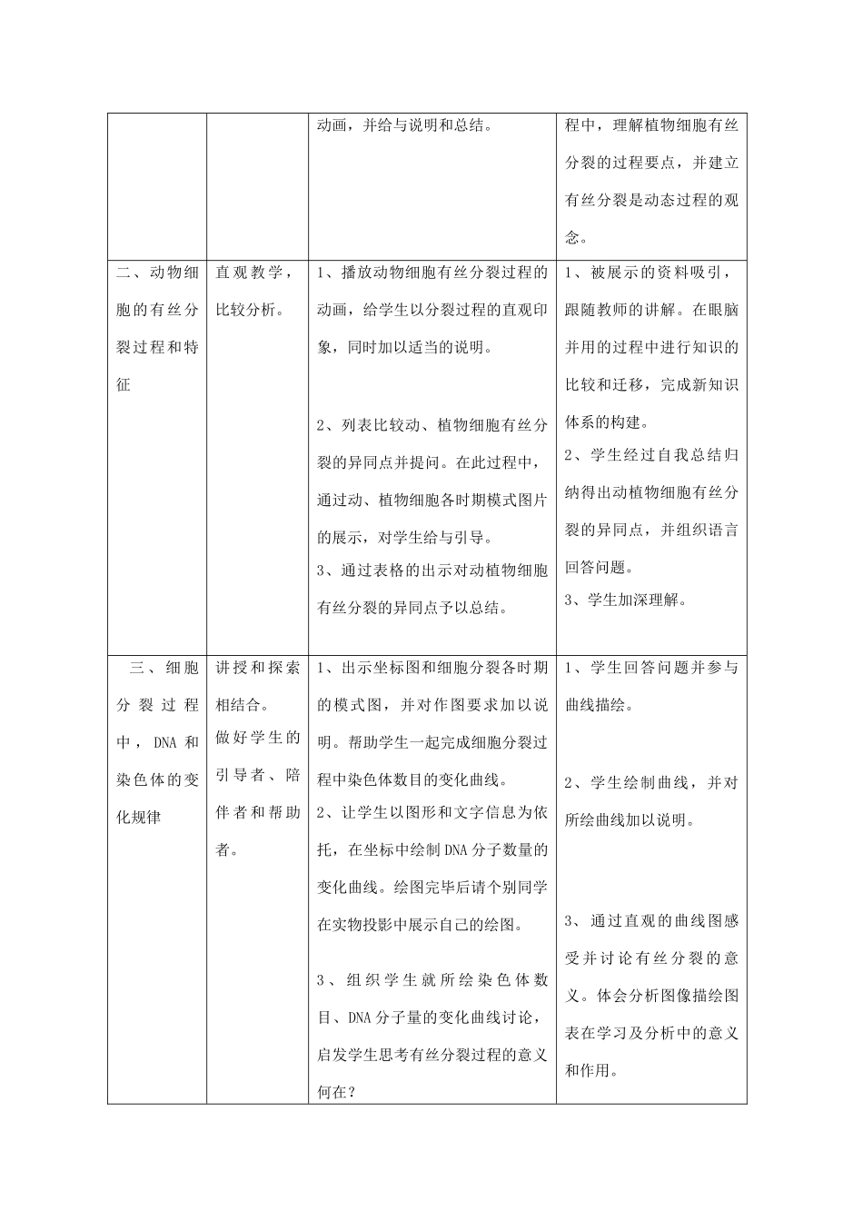 高中生物 第二册 第7章 细胞的分裂和分化 7.2 有丝分裂教案（1）沪科版-沪科版高二第二册生物教案_第3页
