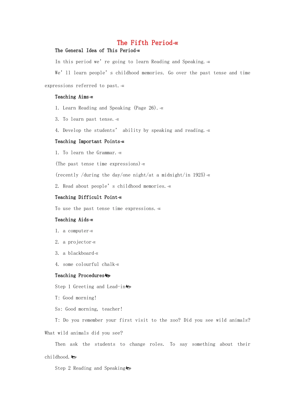 高中英语 Module 3 5th period教案 外研版必修1_第1页