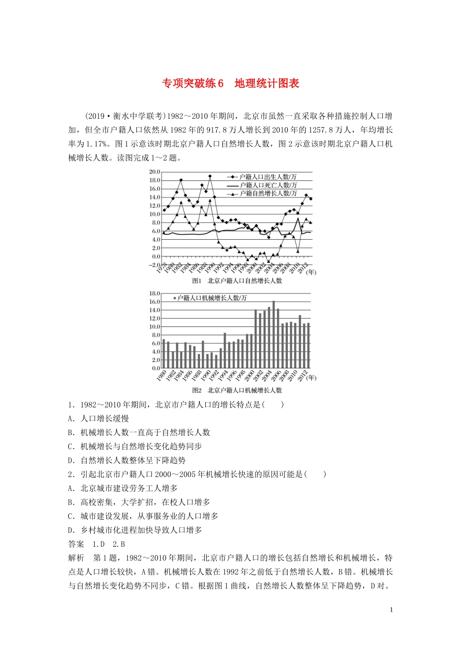 （鲁京津琼）高考地理大一轮复习 第一章 人口的变化 专项突破练6 地理统计图表教案（含解析）新人教版必修2-新人教版高三必修2地理教案_第1页