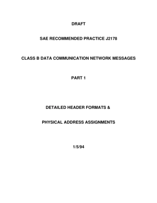 SAE建议使用的实践J2178类B数据通信的网络消息零件(1)