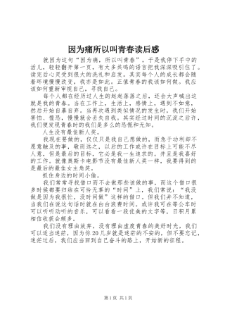 因为痛所以叫青春读后感 