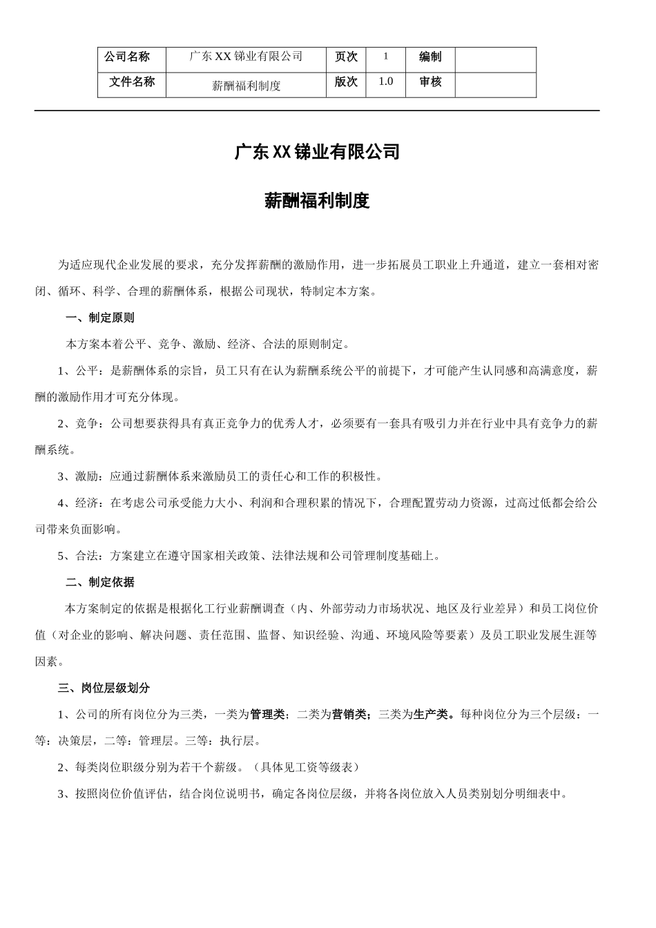 化工企业薪酬管理方案_第1页