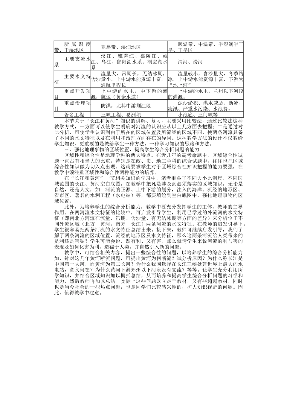 辽宁省沈阳市第四十五中学八年级地理上册 长江和黄河复习说课稿 新人教版_第2页