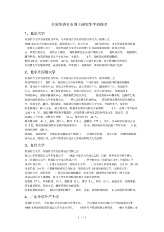 全国英语专业研究生学校排名