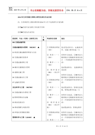 XXXX年兰州交通大学硕士研究生招生专业目录