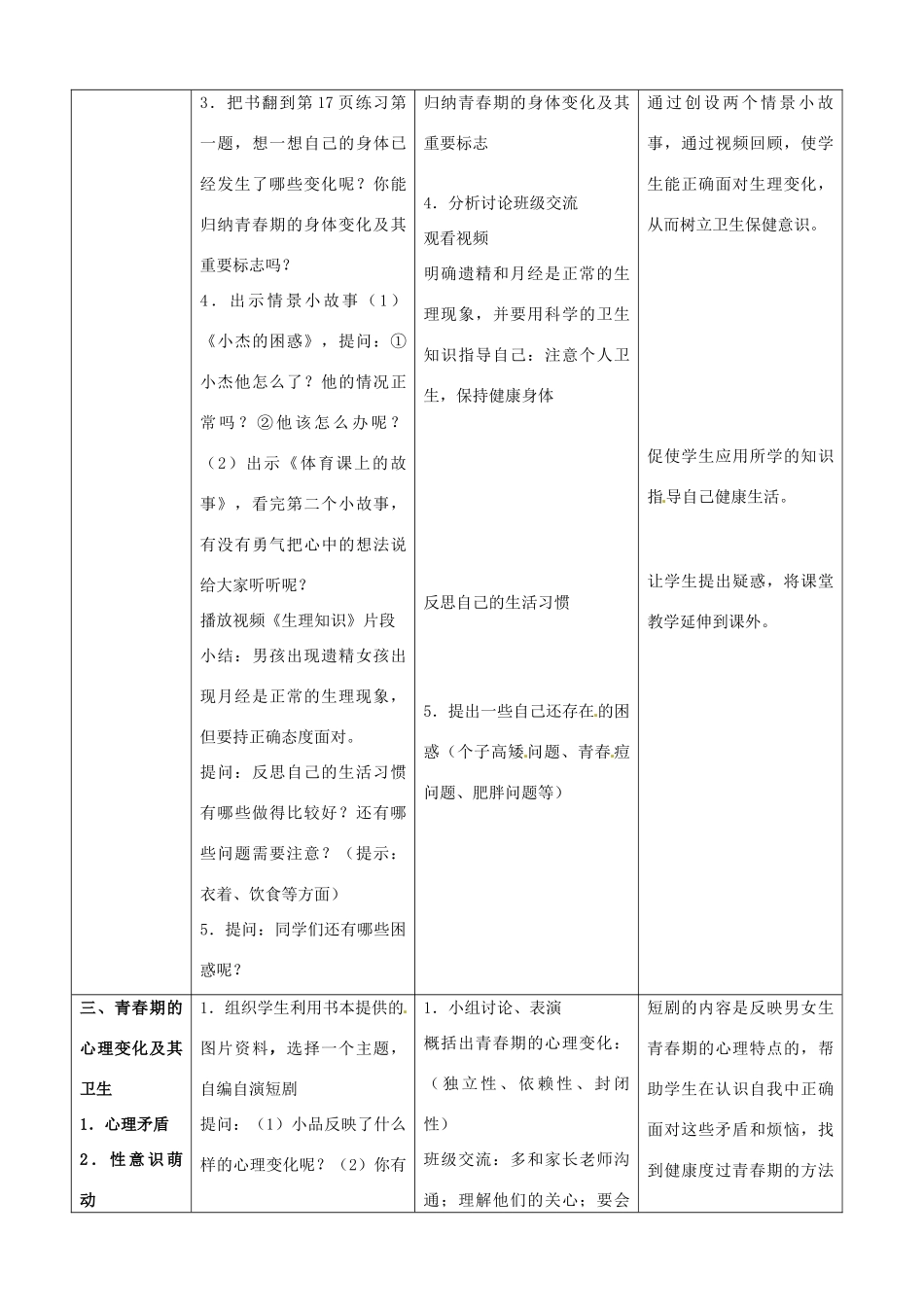 山东省新泰市青云街道第一初级中学七年级生物下册 4.1.3 青春期教案 新人教版_第3页