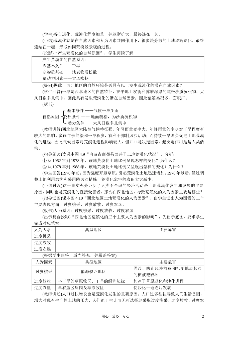 【鼎尖教案】高中地理 第四单元 荒漠化的防治--以西北地区为例 4.2荒漠化的成因和防治 人教大纲版选修2_第2页