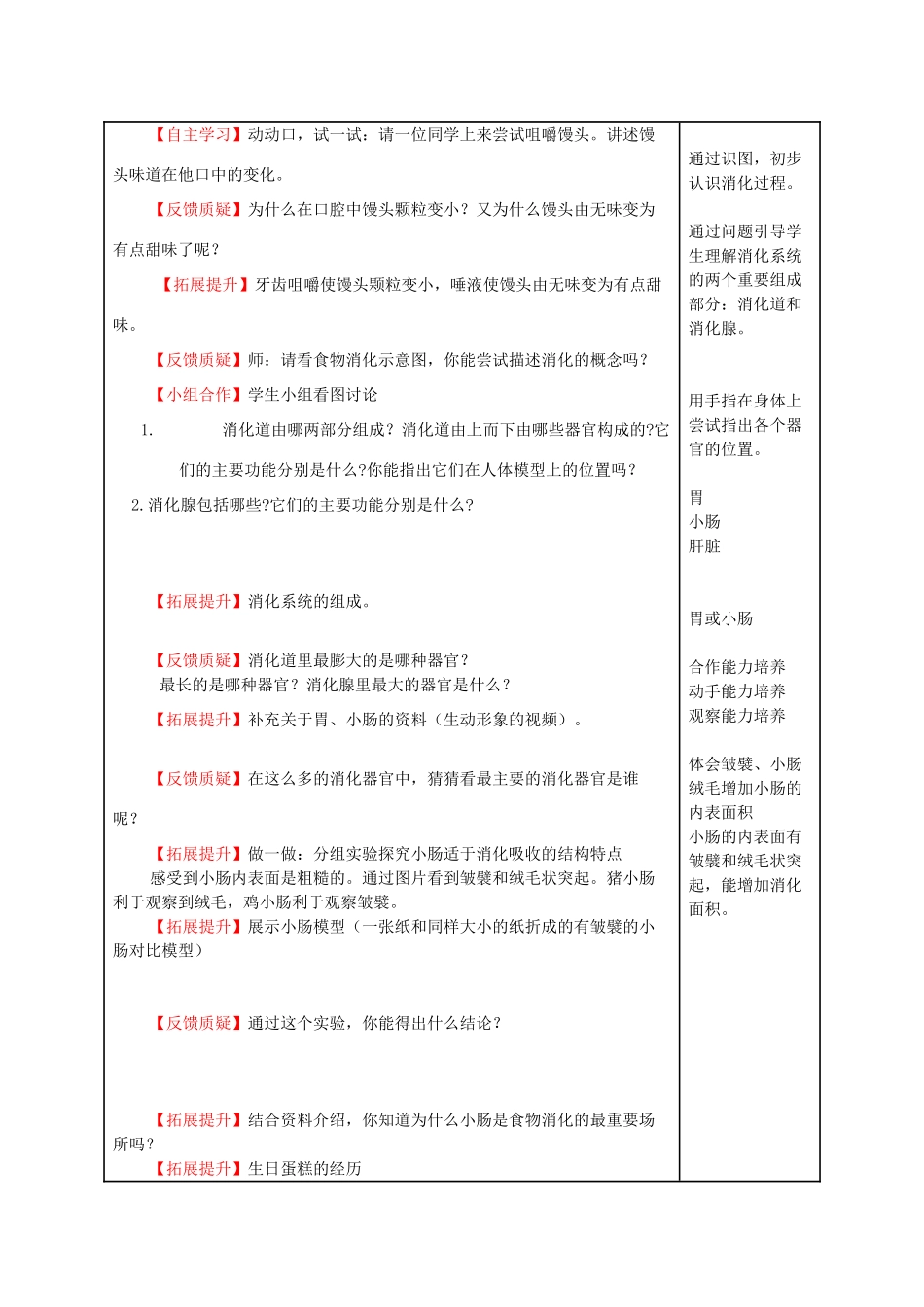 七年级生物上册 3.1 人体对食物的消化吸收教案 苏科版-苏科版初中七年级上册生物教案_第2页
