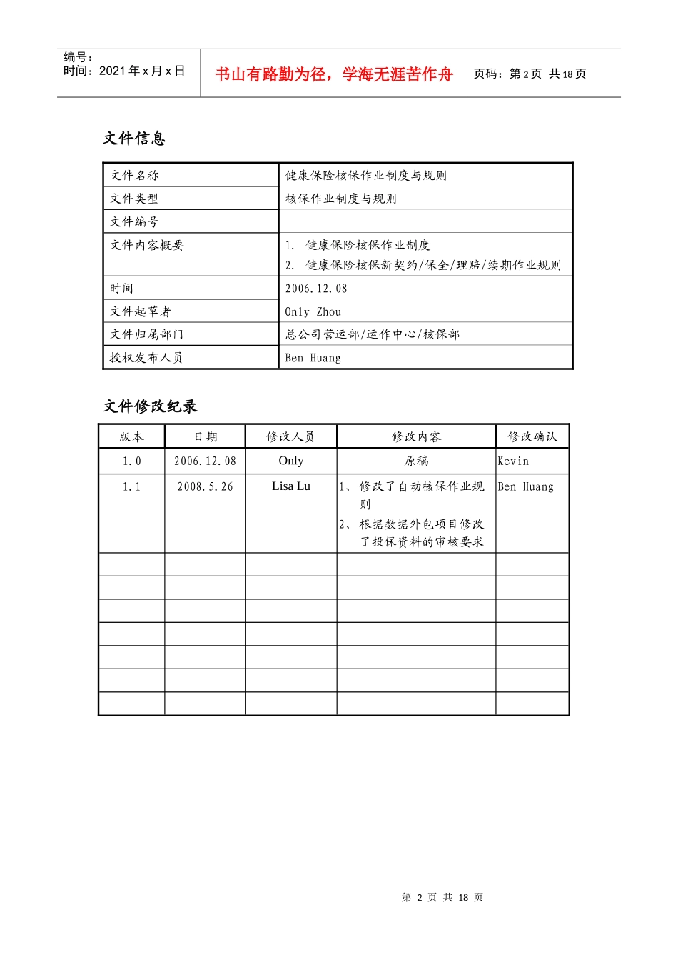 健康保险核保作业制度与规则(V11)_第2页