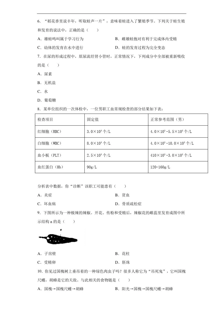 山西省晋中市2020年中考生物试题_第2页