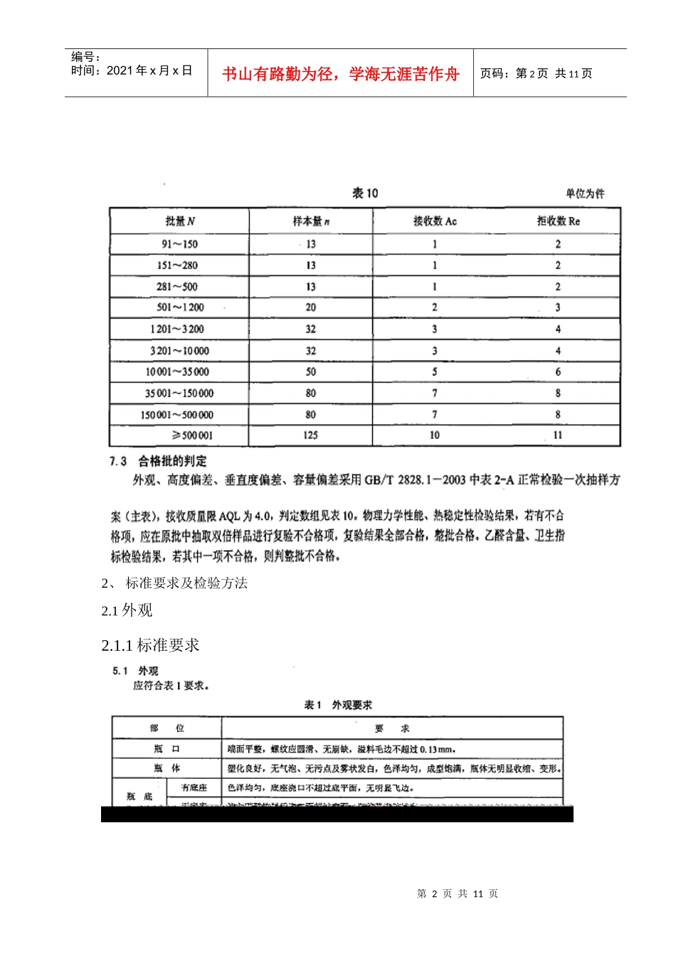 PET碳酸饮料瓶化验作业指导书_第2页