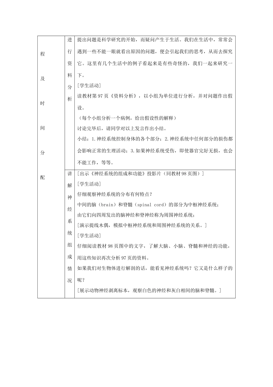 山东省泰安新泰市七年级生物下册 6.2 神经系统的组成教学设计 新人教版_第3页