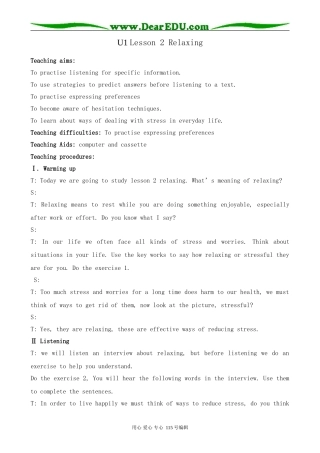 北师大版高中英语必修1U1 Life Styles--Lesson 2 Relaxing