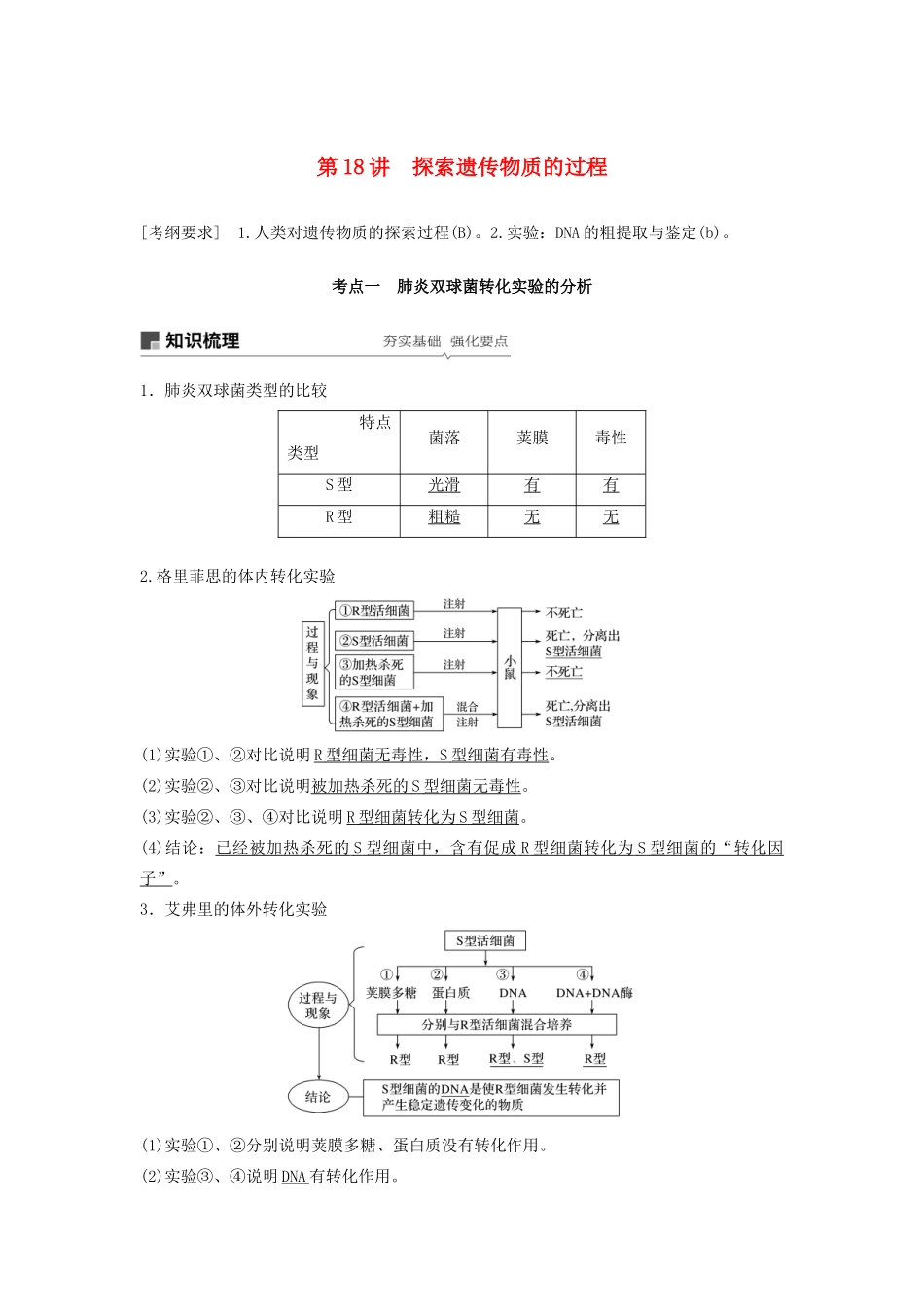 （江苏专用）高考生物新导学大一轮复习 第六单元 遗传的分子基础 第18讲 探索遗传物质的过程讲义（含解析）苏教版-苏教版高三全册生物教案_第1页