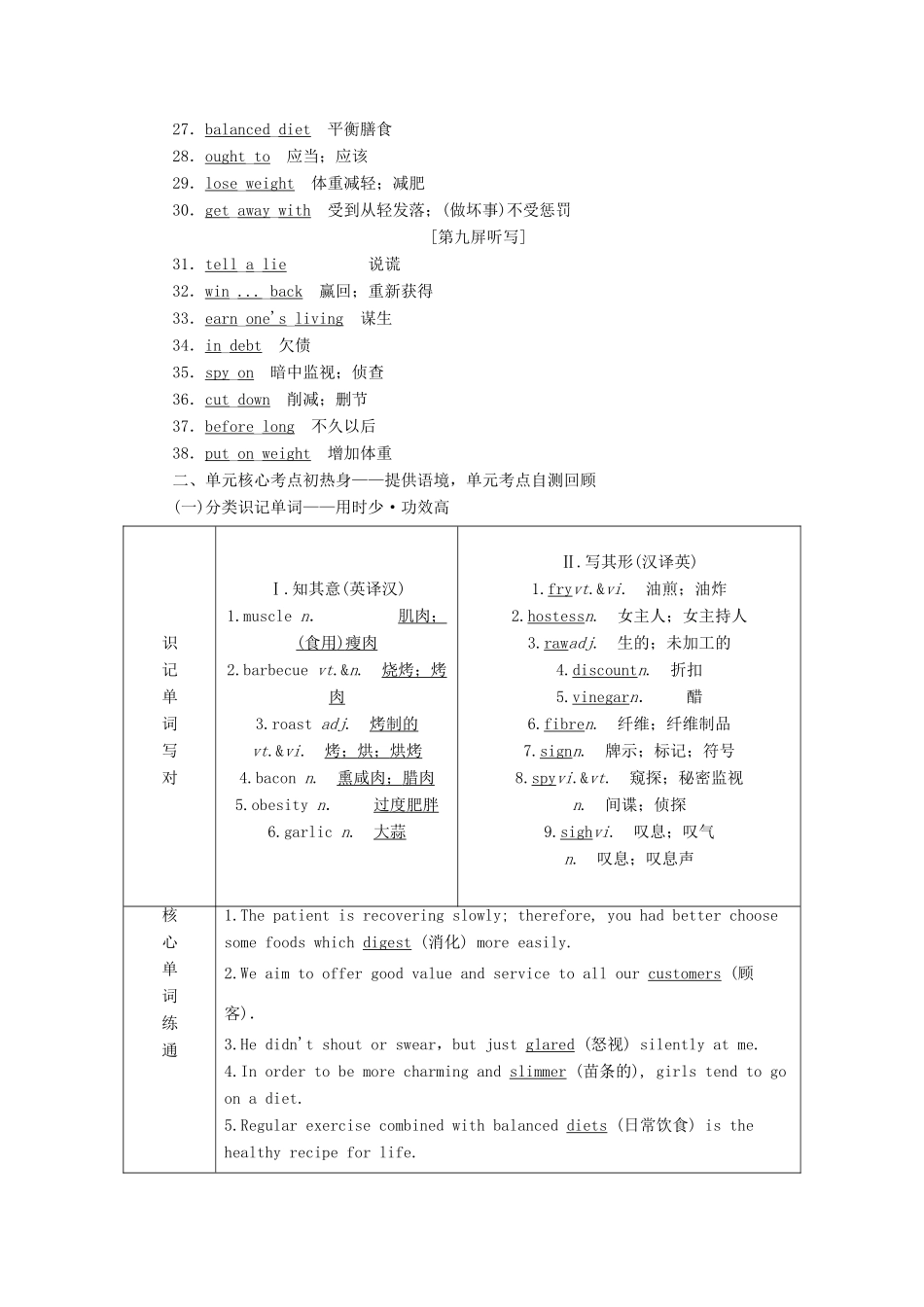 （浙江专版）高考英语一轮复习 Unit 2 Healthy eating讲义 新人教版必修3-新人教版高三必修3英语教案_第3页