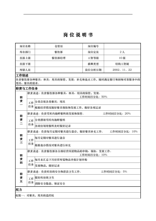 x国际大酒店餐饮部岗位说明书-仓管员(doc)