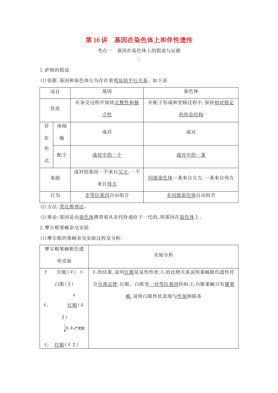 高考生物一轮复习 第五单元 孟德尔定律和伴性遗传 第16讲 基因在染色体上和伴性遗传教案 新人教版-新人教版高三全册生物教案_第1页