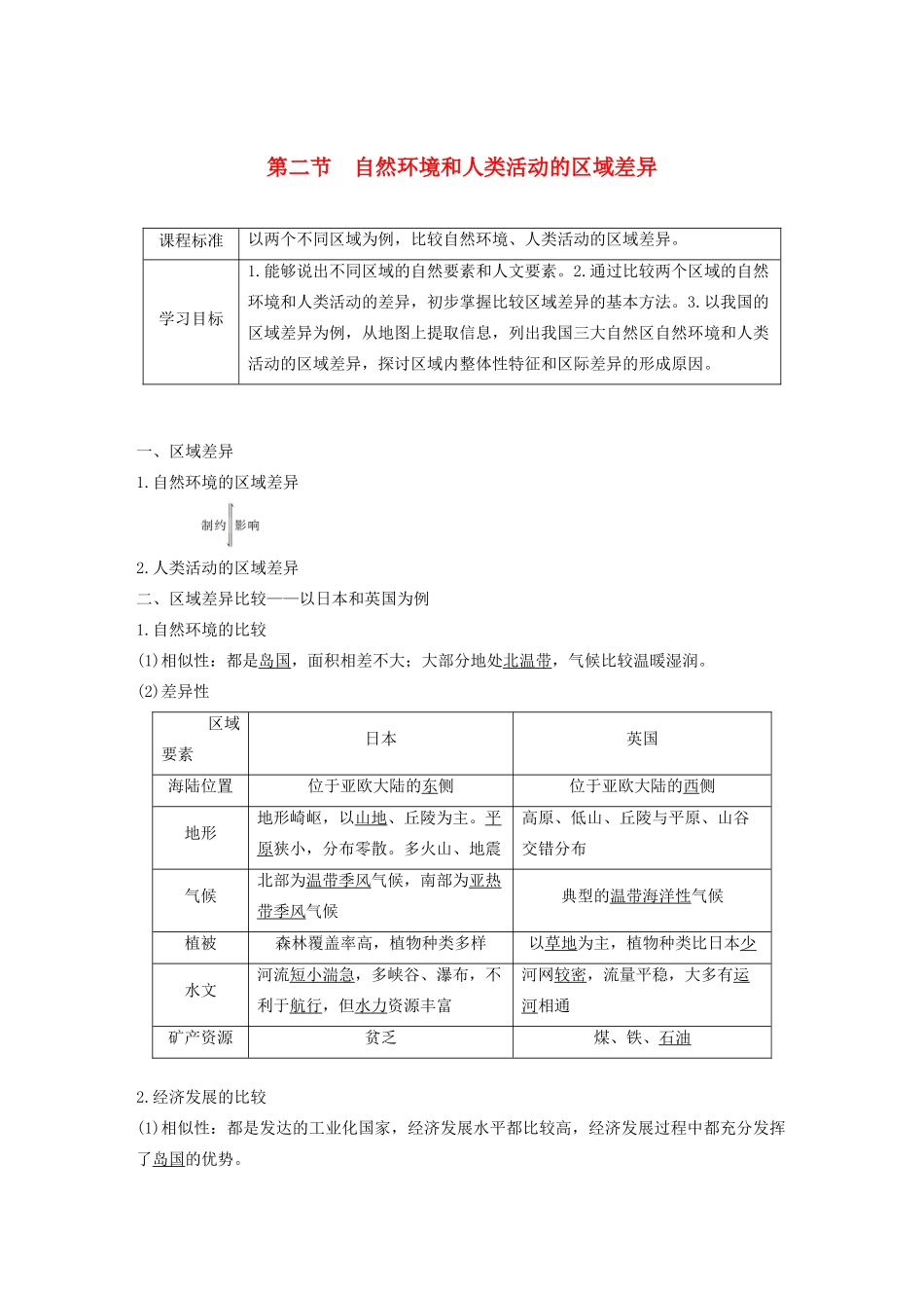 高中地理 第一单元 区域地理环境与人类活动 第二节 自然环境和人类活动的区域差异讲义（含解析）鲁教版必修3-鲁教版高二必修3地理教案_第1页