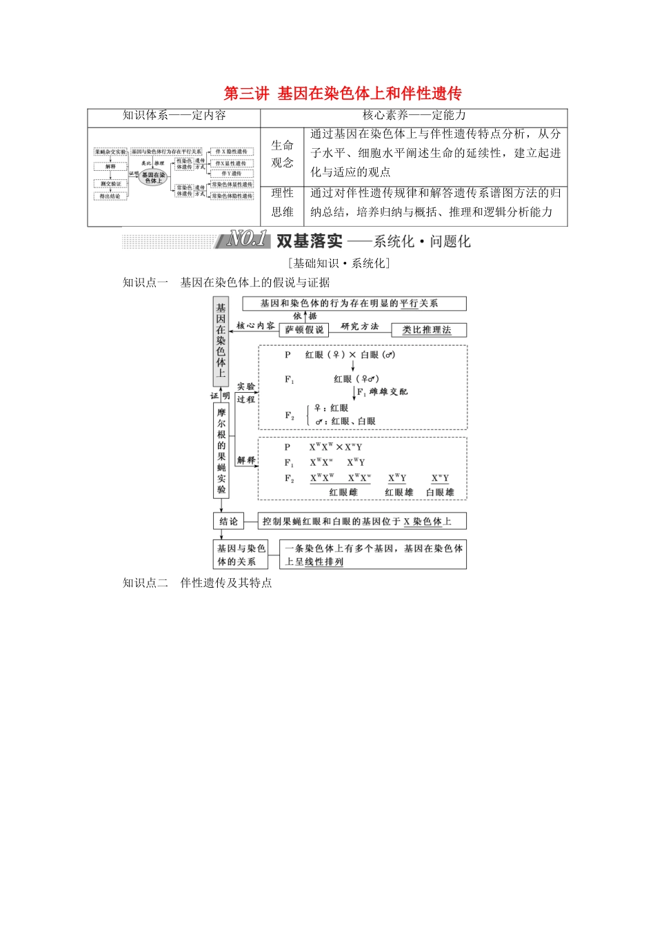 高考生物一轮复习 第五单元 遗传的基本规律与伴性遗传 第三讲 基因在染色体上和伴性遗传精选教案-人教版高三全册生物教案_第1页