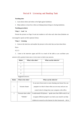 高中英语 Unit2 Robots Period 6优秀教案 新人教版选修7